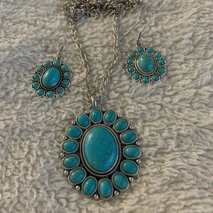 Blue howlite necklace and earrings set